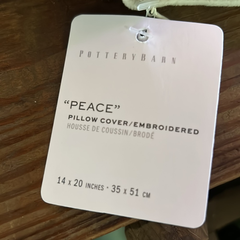 Pottery Barn Peace Embroidered Lumbar Throw Pillow Cover - Picture 6 of 8